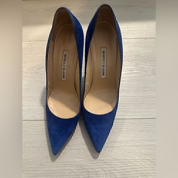 Manolo Blahnik BB 105mm Blue Suede Pumps - Picture 3 of 16
